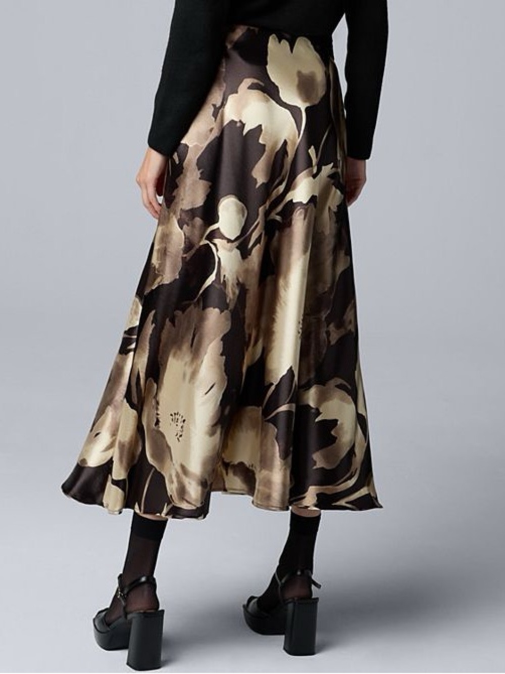 NWT Simply Vera Wang Floral Satin Midi Skirt
